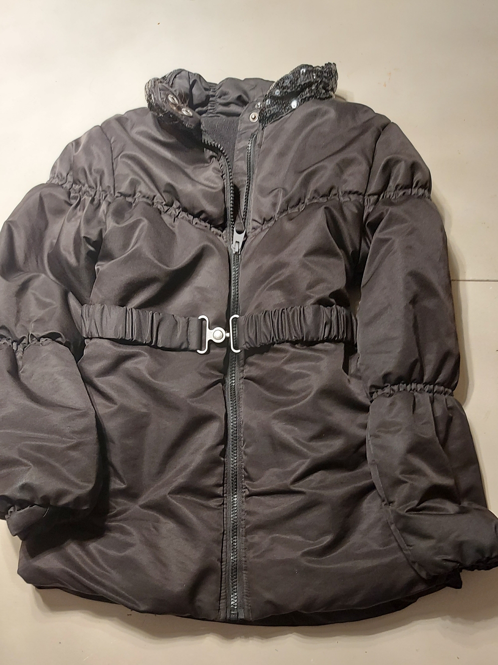 The Children's Place Girls' Black Puffer Jacket with Belt